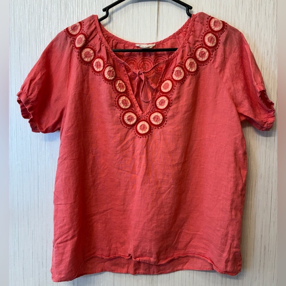 J. Crew Vintage closet Coral Embroidered boho Blouse top 4‎